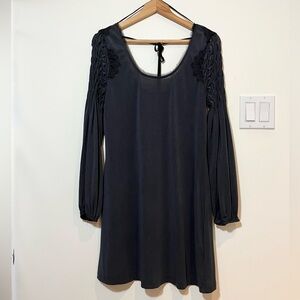 Free People black long sleeve dress with lace detail, L